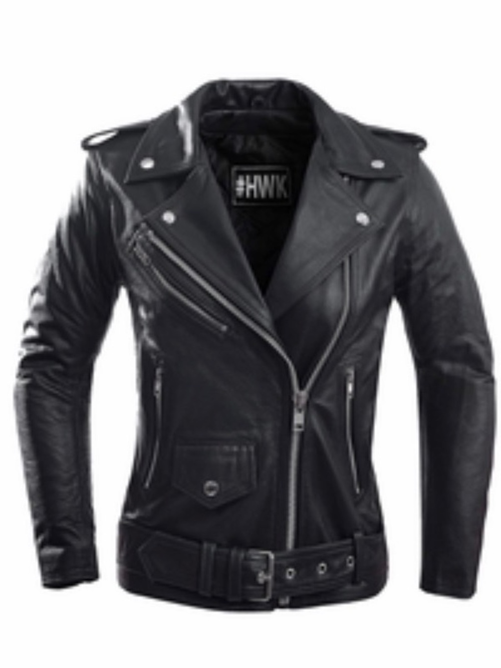 HWK Black Leather Moto Brando Jacket for Women